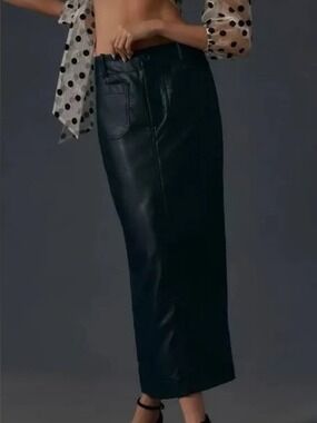 Maeve by Anthropologie The Colette Faux Leather Maxi Skirt Black Small‎